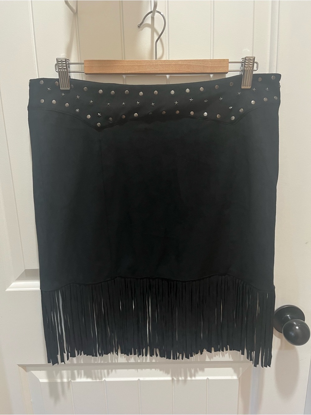 Idyllwind Women's Black Fringe Studded Mini Skirt - L - Western, Cowboy, Glam